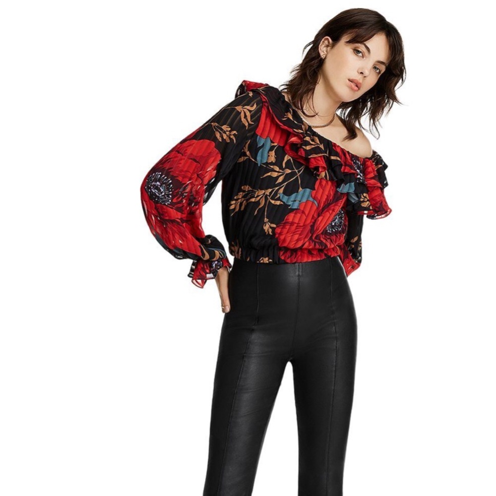 LINI MARIANNA FLORAL ONE-SHOULDER CROPPED TOP